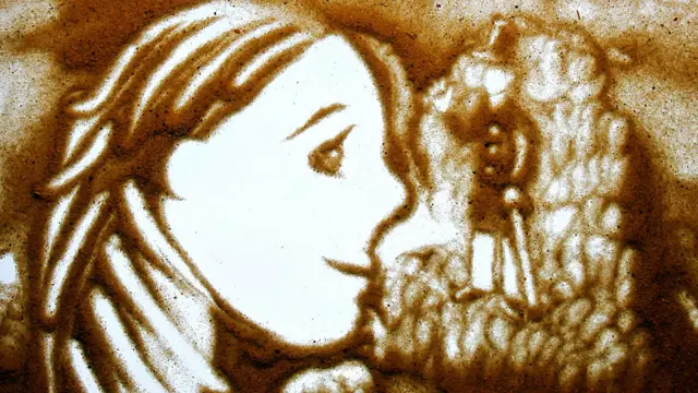 Mary y señor elegante en el fondo