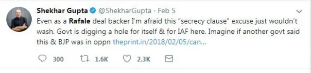 शेखर गुप्ता का ट्वीट