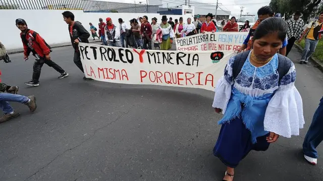 Protestas contra actividades mineras y petrolíferas en Ecuador