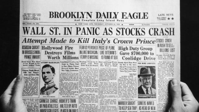 1929年10月24日，紐約《布魯克林每日鷹報》頭版。