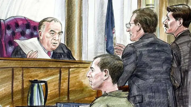 Ilustración del juicio a John Walker Lindh