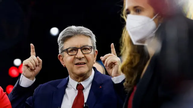 جان لوك ميلينشون، زعيم حزب المعارضة اليساري والمرشح للانتخابات الرئاسية الفرنسية لعام 2022 في نانت، فرنسا، 16 يناير/كانون الثاني 2022