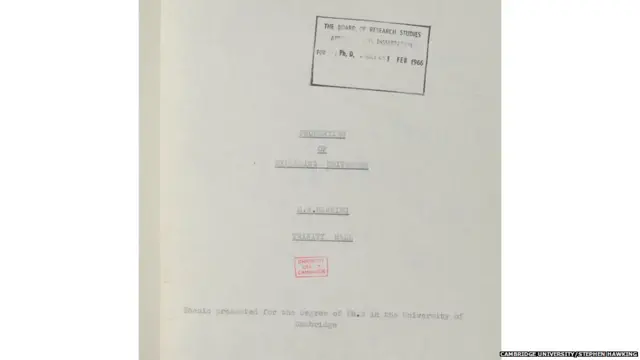 स्टीफन हॉकिंग यांच्या प्रबंधाचं ओपनिंग पेज.