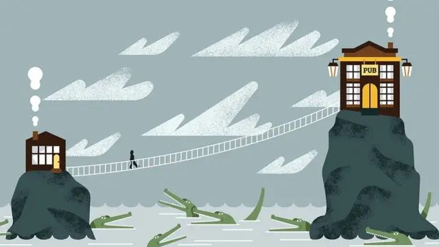 Ilustración del miedo a ir da casa al pub.