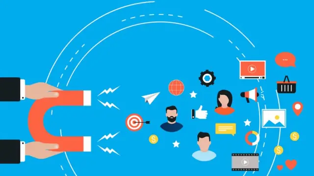 Dibujo donde aparece una mano con imán atrayendop personas y objetos.