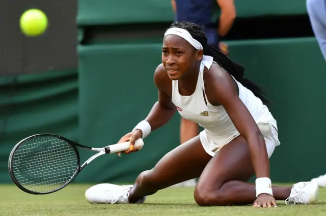 Cori Gauff durante el partido en Wimbledon.