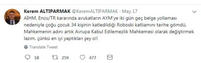 Kerem Altıparmak mesajı
