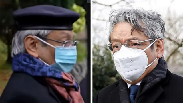 ရိုက်နှက်ရာမှာပါဝင်သူ ဦးထုပ်နဲ့ နှာခေါင်းစည်းတပ်ထားသူ (ဝဲ) တရုတ်သံတမန် ဂျန် ရှီယွန်း (ယာ) 