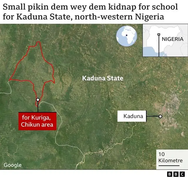 Map wey show di area wia di kidnap happun