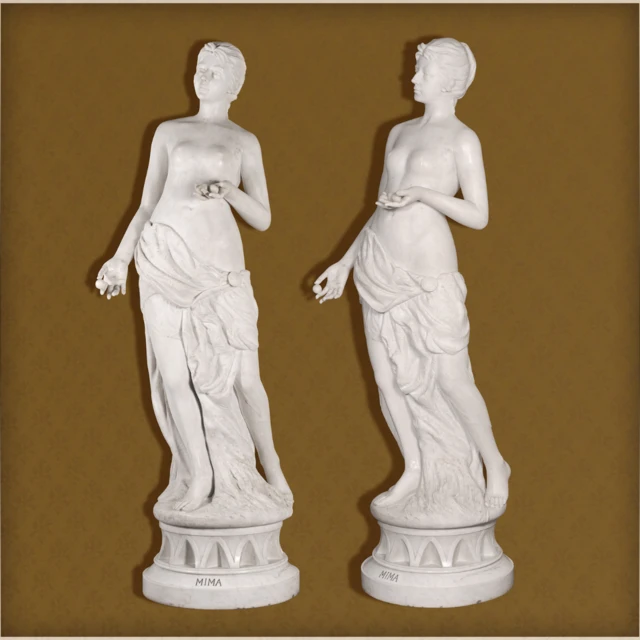 Imagem mostra a escultura por dois ângulos diferentes. A escultura é feitax2 wednesday promotion 1xbetmármore e retrata uma mulher com os seios à mostra e vestimenta na partex2 wednesday promotion 1xbetbaixo