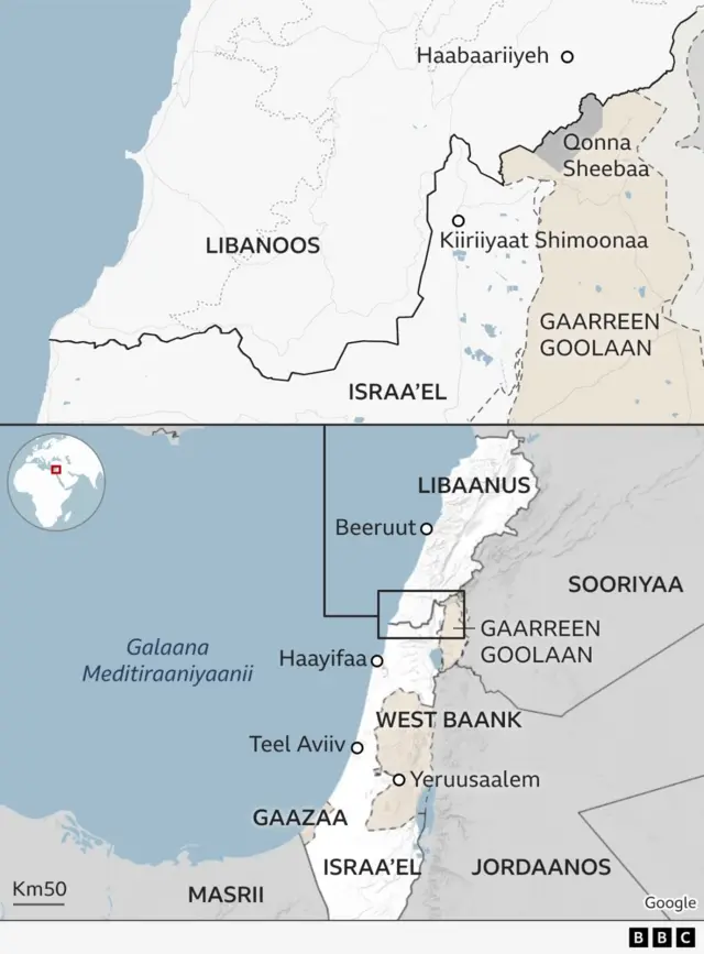 Kaartaa Israa'el, Libaanusii fi Joordaanus agarsiisu