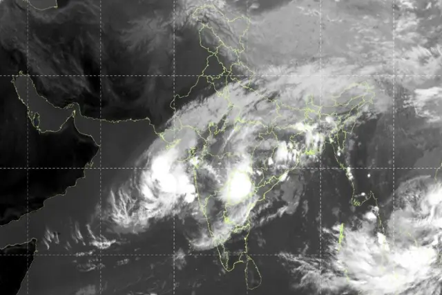 Satellite Image of India showing remanants of Cyclone Montha and Depression in Arabian sea 