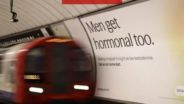 Metro de Londres sobre un aviso para el tratamiento con Testosterona. 