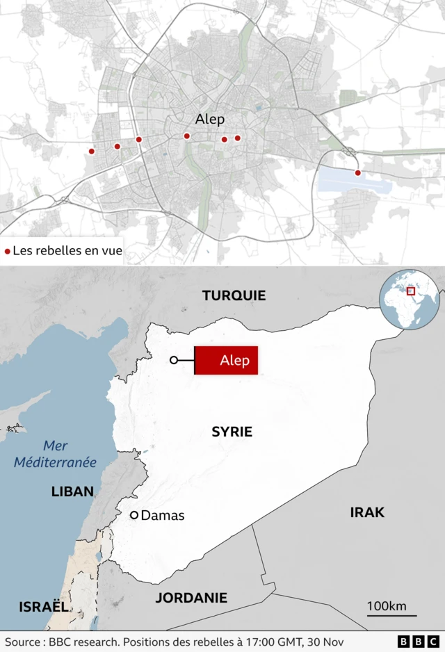 Carte des positions des rebelles syriens à Alep