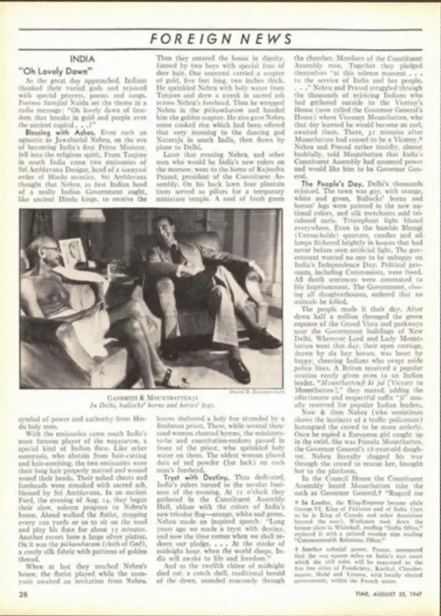 இந்தியா சுதந்திரமடைந்த தருணம் குறித்து Time இதழில் வெளியான கட்டுரை.