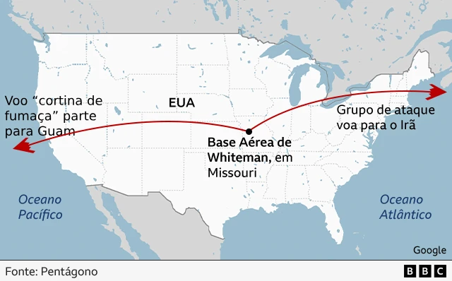 Mapa mostra voos que partiram de base no Missouri