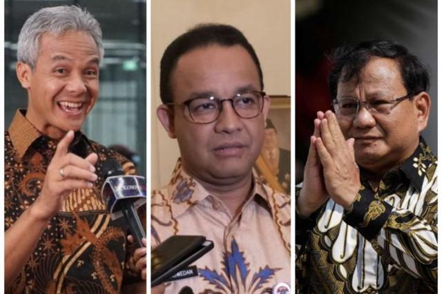 Ganjar Prabowo, Anies Baswedan dan Prabowo Subianto.