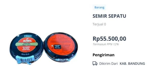 Jenis semir sepatu dari salah satu penyedia yang dipilih BGN melalui situs Inaproc