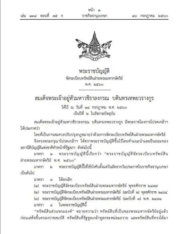 พ.ร.บ.จัดระเบียบทรัพย์สินฝ่ายพระมหากษัตริย์ พ.ศ. 2560