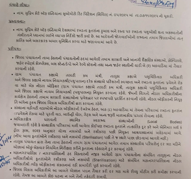 સુપ્રીમ કોર્ટ, રખડતાં કૂતરાં, ગુજરાત, અમદાવાદ, સરકારી પરિપત્ર, તલાટી-મંત્રી, બીબીસી ગુજરાતી