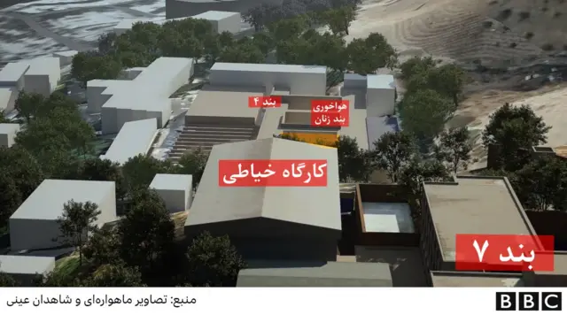 نمای بازسازی شده زندان اوین که موقعیت بند ۴ را نشان میدهد