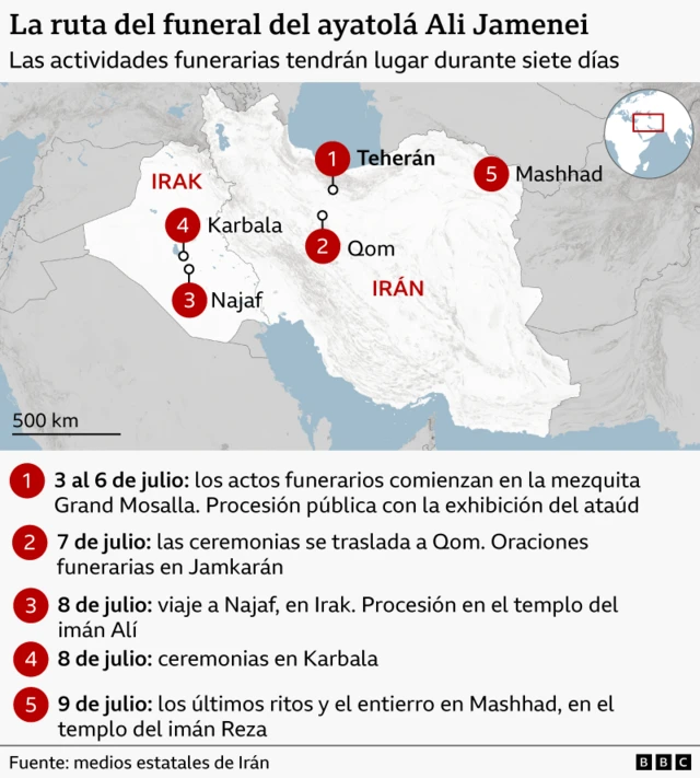 Mapa de las ceremonias funerarias en Irán