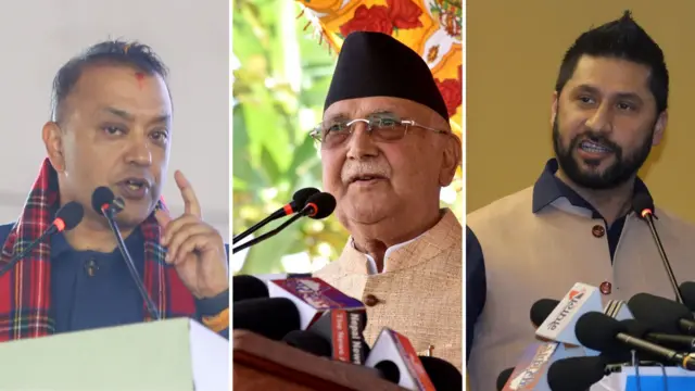 क्रमश: गगन थापा, केपी ओली र रवि लामिछाने (बाँयाबाट दायाँ)