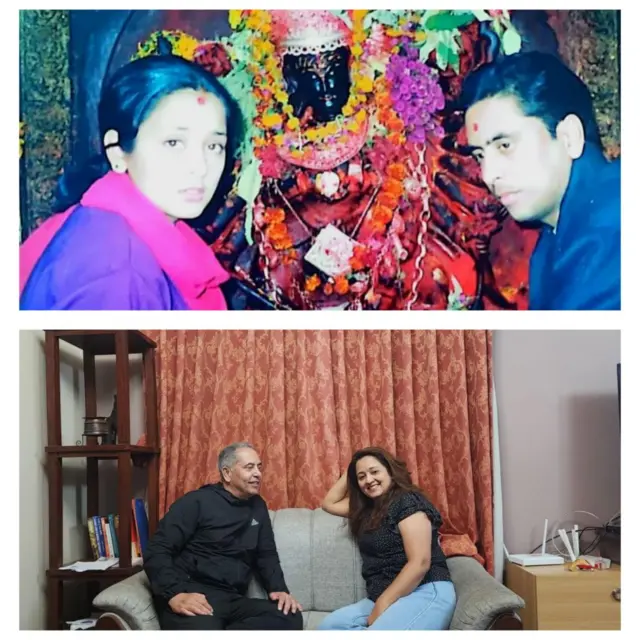 माथिल्लो तस्बिर: अपहरणबाट रिहा भएपछि मन्दिरमा पुग्दा
तल्लो तस्बिर: सञ्जय धिताल र रोजीना पाठक काठमाण्डूमा 