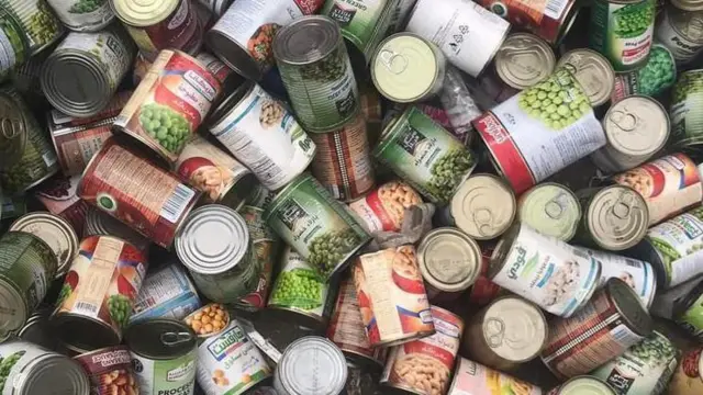 An image of a number of tins of food in Gaza from August 2024
