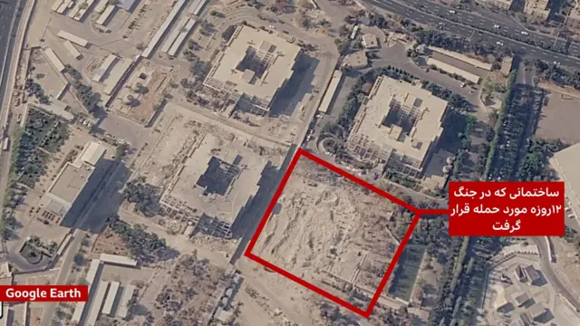 ساختمانی از مجموعه قرارگاه ثارالله که در جریان جنگ ۱۲ روزه مورد حمله قرار گرفت 