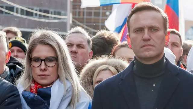 Любовь Соболь и Алексей Навальный на акции в память о Борисе Немцове, февраль 2020 года