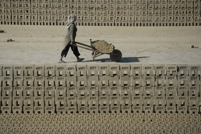 ઇંટોના ભઠ્ઠામાં કામ કરી રહેલી મહિલાની તસવીર