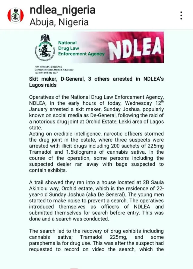 Aworan atẹjade lati ọdọ NDLEA