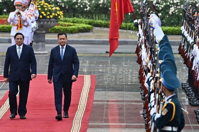 Thủ tướng Campuchia Hun Manet gặp Thủ tướng Việt Nam Phạm Minh Chính tại Hà Nội hôm 11/12/2023