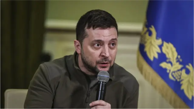 President of Ukraine, Volodymyr Zelenskyy holds a press conference in Kyiv, Ukraine on March 12, 2022.