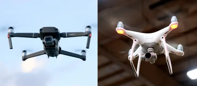 سمت راست: پهپاد فانتوم - سمت چپ: پهپاد مویک 