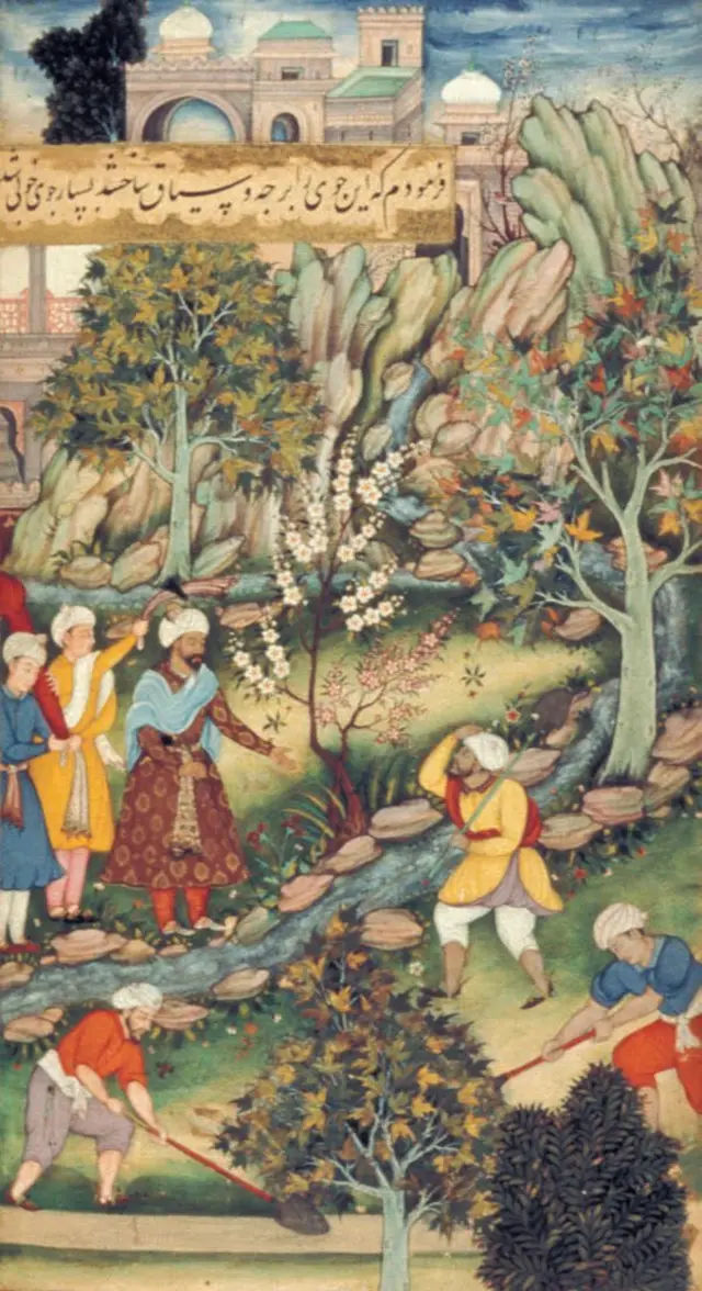 بابر باغ کی تعمیر کراتے ہوئے