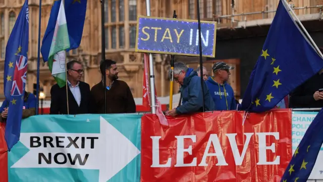 Partidarios del Brexit y de la permanencia de Reino Unido en la UE ante Westminster