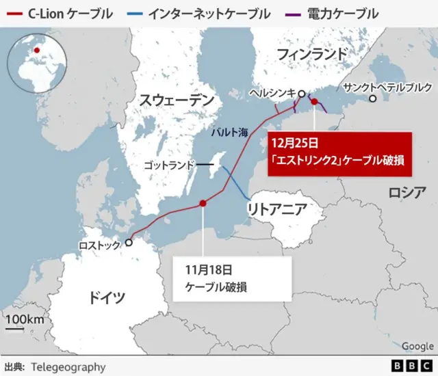 バルト海とケーブル破損