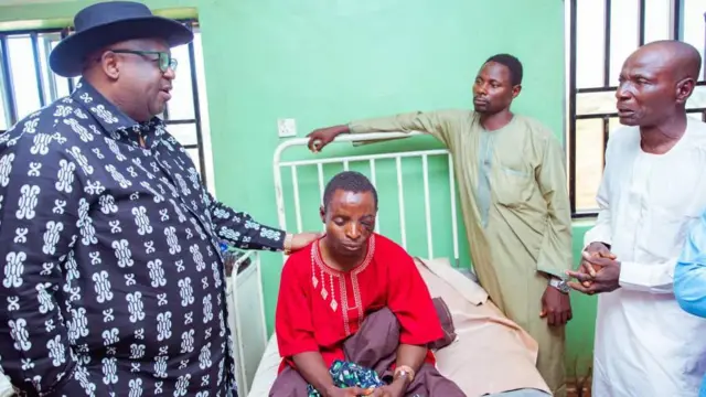 Plateau State Govnor Caleb Mutfwang wit victims