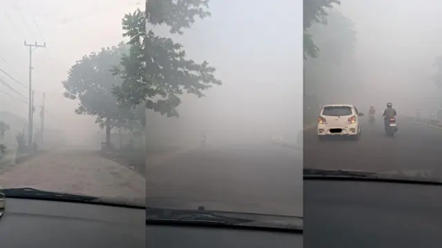 Di sejumlah titik, pengemudi kendaraan harus klakson selama beberapa detik karena jarak pandang terbatas.