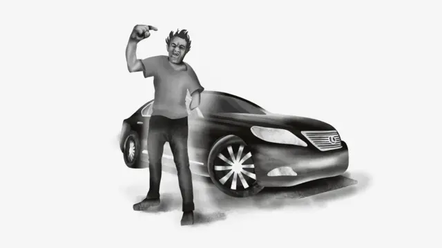 Muškarac ispred automobila bez jedne ruke