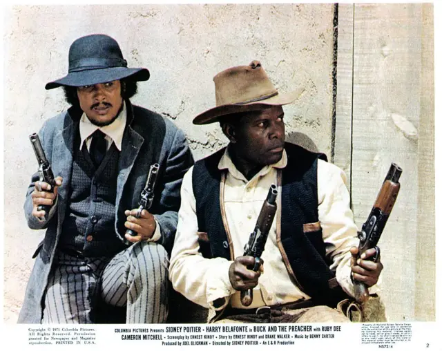 Гарри Белафонте и Сидней Пуатье в фильме "Бак и проповедник" - первом "черном вестерне". 1972 год