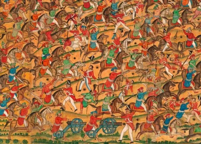 پینٹنگ میں ایسٹ انڈیا کمپنی کے فوجیوں کی ہلاکتوں کا منظر بھی ہے