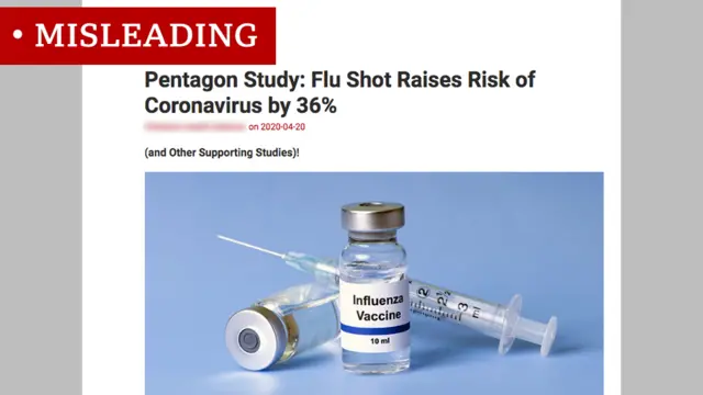 Screen grab of flu vaccine headline labelled misleading