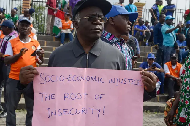 Human Rights Lawyer Femi Falana carries placard during peaceful protest over insecurity on December 17, 2025