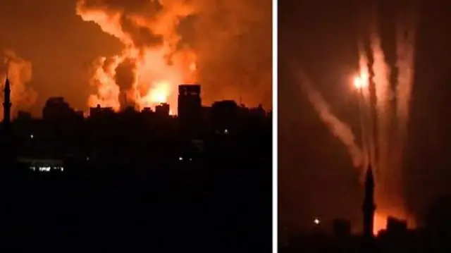 গাজা শহরে আগুন জ্বলছে