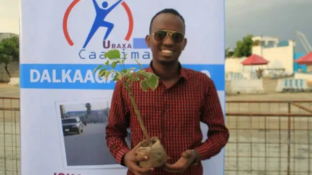 Mid ka mid ah dhalinyarada Muqdisho oo geed ku talaalay waddooyinka caasimadda