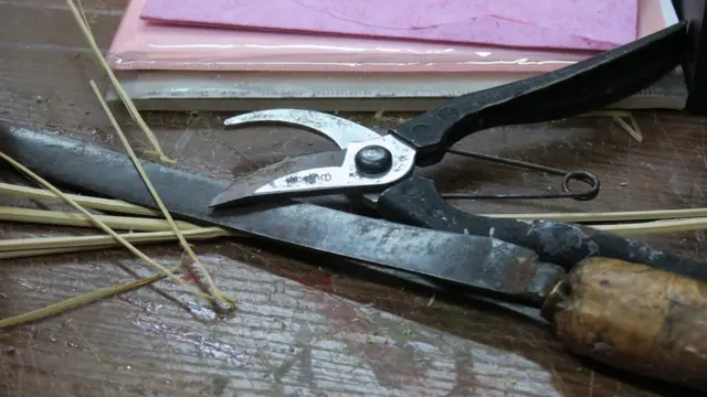 欧阳秉志的工具——锉刀、剪刀竹篾和沙纸（BBC中文网图片）