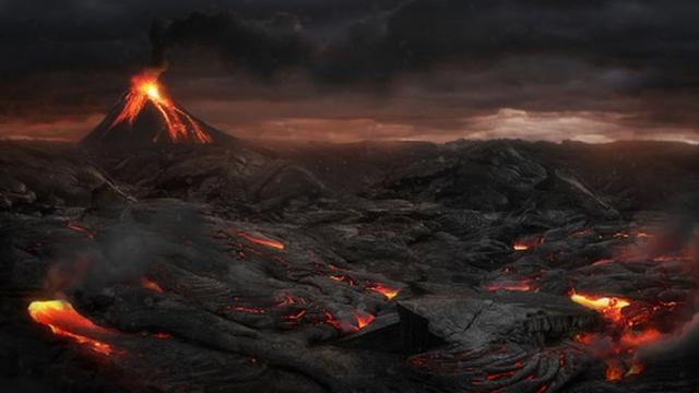 Uma erupção vulcânica (ilustração)